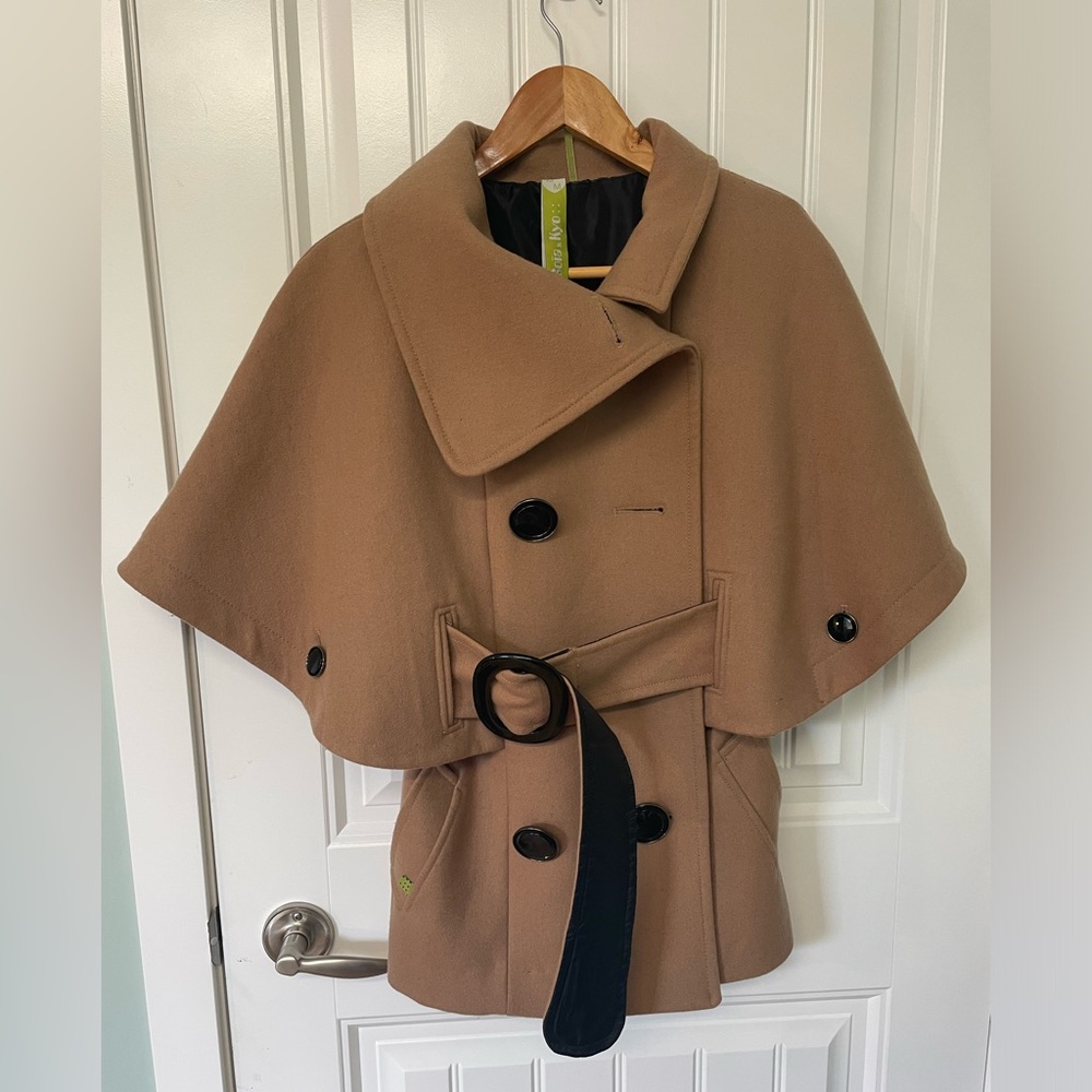 Tan Double-Breasted Cape Coat